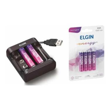 Imagem de Carreg.pilhas Usb Elgin C/ 2 Pilhas + 4 Palito Aaa 1000 Mah