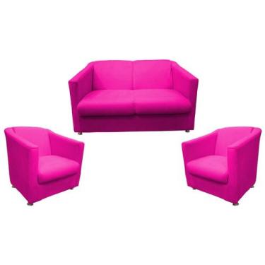 Imagem de Kit Namoradeira + 2 Poltronas Decorativa Biane Couro Rosa Pink Pés Cro