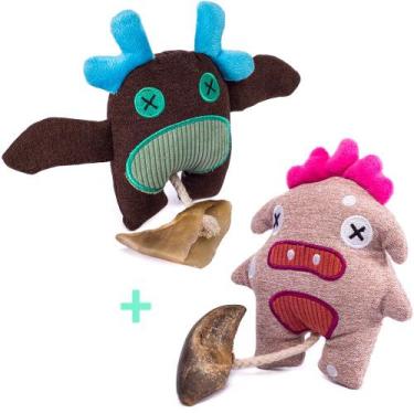Imagem de Kit Brinquedo Pet MADOG TITAN: 2 pelúcias com casco bovino