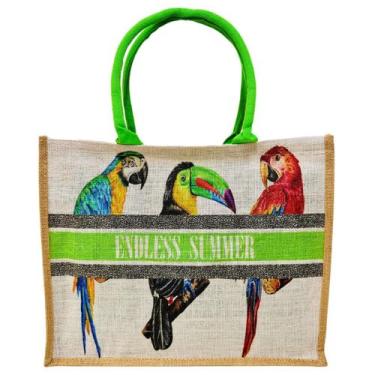 Imagem de Bolsa De Praia Verde Estampada Araras Aves Passaros Piscina Viajar Ver