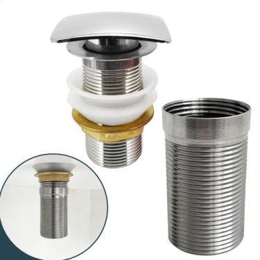 Imagem de Valvula Click 1 1/4 Quadrada e Prolongador de rosca Inox Banheiro 14cm