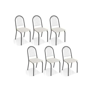 Imagem de Cadeira de Cozinha Noruega 2C077 Kit 6 Un Preto Fosco/Courano Branco -