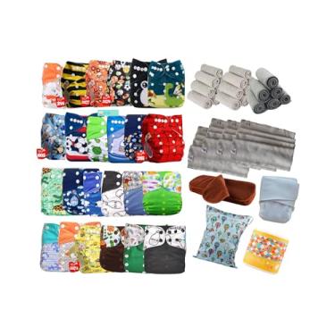 Imagem de Kit 24 Fraldas Ecológicas Pocket Completo Menino + 40 Absorventes Alta Performance + Saco Impermeável e Bioliner – Enxoval Econômico, Ajustável e Sustentável