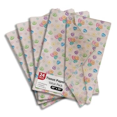 Imagem de Pro Supply Global Papel de seda impresso Candy Hearts para sacolas ou caixas de presente do Dia dos Namorados - Papel de seda decorativo a granel para embalagem e presente | 24 folhas 50,8 cm x 76,2