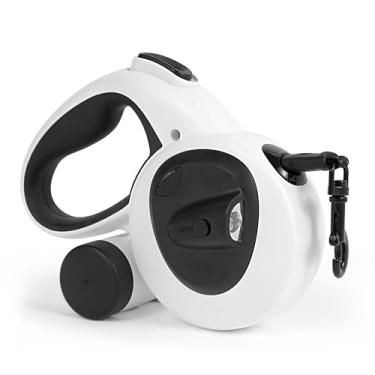 Imagem de Gauzi Coleira retrátil 4 em 1 para cães longa de 5 m com luz LED e suporte para bolsa de cocô para cães pequenos, médios e grandes, resistentes (máx. 66 lbs)