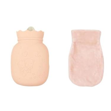 Imagem de Garrafa de água quente com tampa, bolsa de água quente de 450 ml para compressa quente e fria, aquecedor de pés de mão para inverno - rosa