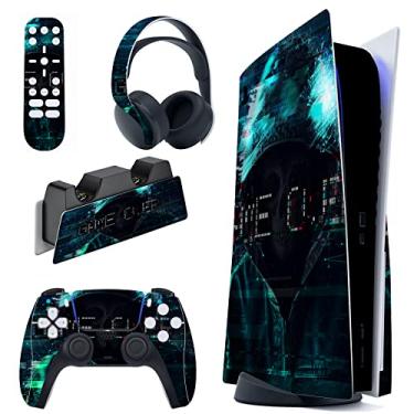 Imagem de PlayVital Decalque Skin para console ps5 edição de disco, conjunto completo de adesivo de vinil para controle ps5, estação de carregamento, fone de ouvido e controle remoto de mídia - Game Over Hacker