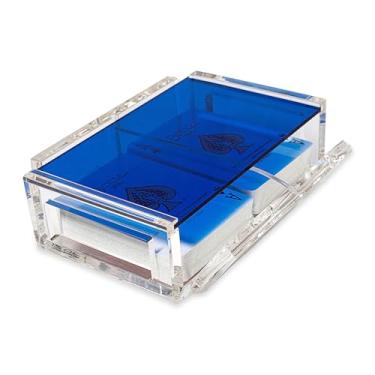 Imagem de Conjunto La Canasta, bandeja com suporte de cartas de canasta com 2 baralhos em caixa de acrílico com tampa deslizante e base giratória, mantém a pilha de cartas organizada, gira facilmente e gira