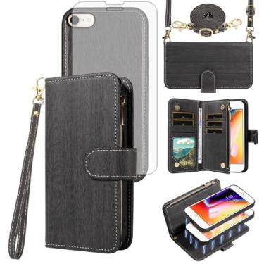 Imagem de Asuwish Capa de celular para iPhone 7/8/SE 2020/2022 carteira com zíper com protetor de tela e suporte para cartão iPhone7 iPhone8 7s 8s i SE2020 SE2022 2/2nd/3/3ª geração SE2 SE3 7SE 8SE 8SE feminina