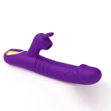 Imagem de Vibrador de sucção de coelho para estimulação do ponto G do clitóris, brinquedos sexuais adultos para mulheres casais, massageador de dedo vibratório com 3 ventosas e 7 modos de vibração (Roxo)