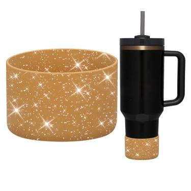 Imagem de WUQID Bota protetora de silicone com glitter Stanley Tumblers inferior de 7,2-7,5 cm (cobre)