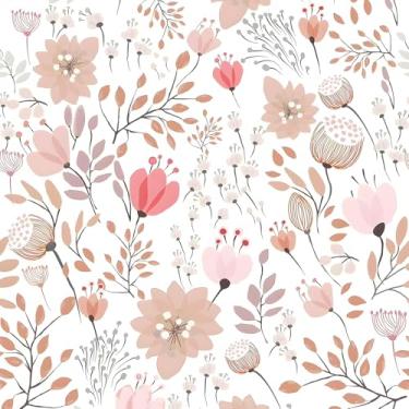 Imagem de VEELIKE Papel de parede floral rosa pastel macio com adesivo boho floral para banheiro quarto de meninas berçário 48 cm x 354 cm papel de parede removível pré-colado papel de contato floral para