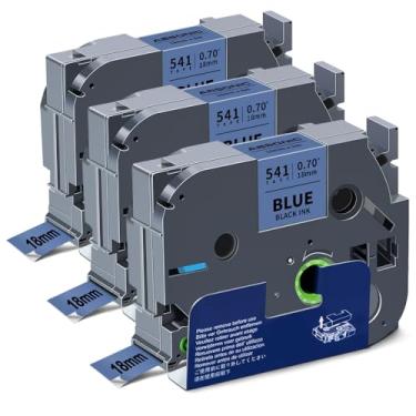 Imagem de Absonic Pacote com 3 fitas adesivas Tze-541 18 mm 1,8 cm preto sobre azul compatível com Brother Tze541 Tz-541 Tz541 3/10.2 cm P Touch Tze Tz Tape 18 mm Blue Label Maker para PTD410 PTD460 PTD610BT