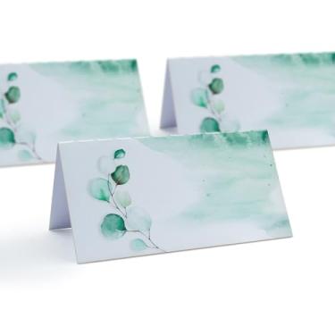 Imagem de Summer-Ray 48 Aquarela verde com folhas de eucalipto cartões de lugar dupla face cartão de mesa de casamento cartão de acompanhante (aquarela com eucalipto)