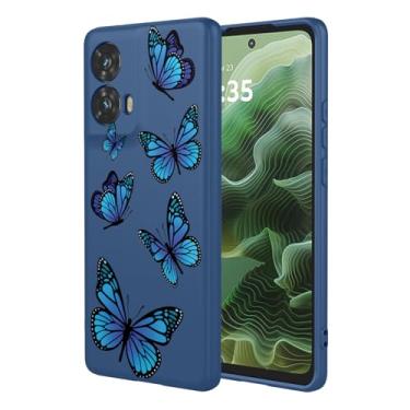 Imagem de HTXWXJC Capa de celular para Moto G35, capa para Motorola G35 à prova de choque flexível bumper TPU capa macia padrão borboleta capa de telefone para Motorola Moto G35 borboleta azul