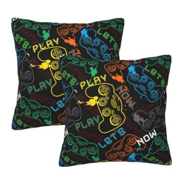 Imagem de Duduho Conjunto de 2 capas de almofada coloridas com joysticks de jogos para quarto, sala de estar, sofá, sofá e cama, 45 x 45 cm