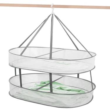 Imagem de WEISGJA Escorredor de roupas de 2 camadas, dobrável, secadora de roupas de malha de 80 cm, prateleira de secagem de suéter que economiza espaço, suporte para lavanderia, com fixação interna, para