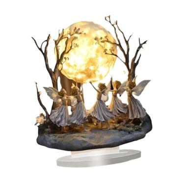 Imagem de oshhni Decoração de lua de fadas acrílicas com base, artesanato decorativo, peça central colecionável, ornamento de mesa para estante de quarto