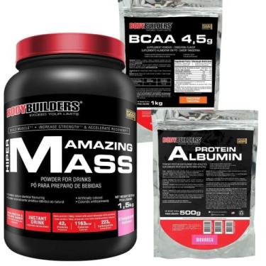 Imagem de Combo Suplementos Amazing Mass, Albumina e BCAA - Morango - Bodybuilde