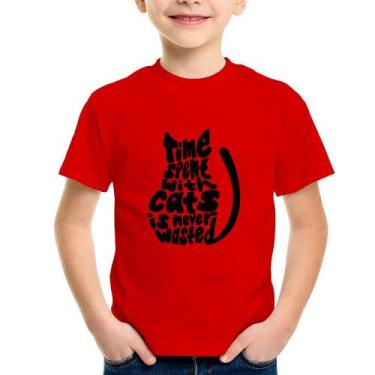Imagem de Camiseta Infantil Time spend with cats is never wasted - Foca na Moda,