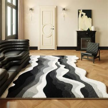 Imagem de HJZSZX Tapete de sala de estar em forma de onda, tapete de quarto de arte irregular, lavável à máquina, tapete de sala, macio, antiderrapante, tapetes de varanda, YY031,2,A, 300x400CM
