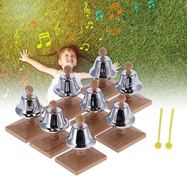 Imagem de Conjunto de 8 unidades de sinos de mão + 2 unidades de baquetas 8 notas de percussão de metal colorido Auxiliares de ensino musical para percussão musical para ensino musical em festival