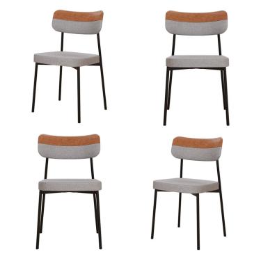 Imagem de Kit com 4 Cadeiras para Sala de Jantar Mona Yescasa Cinza Claro Corriente/Caramelo