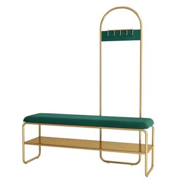 Imagem de Banco de entrada com cabideiro e armazenamento de sapatos – árvore de corredor com banco de sapatos, banco de mudroom com 5 ganchos, árvore de casaco para quarto e sala de estar