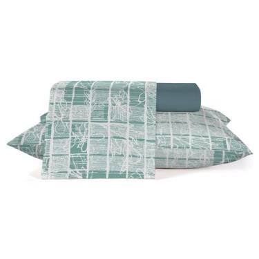 Imagem de Jogo de Cama Queen Cristalino Verde 4 pçs 100% Algodão Teka