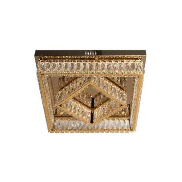 Imagem de Plafon de Sobrepor Quadrado Dourado 45x45cm Cristal LED 36W - Iluminar