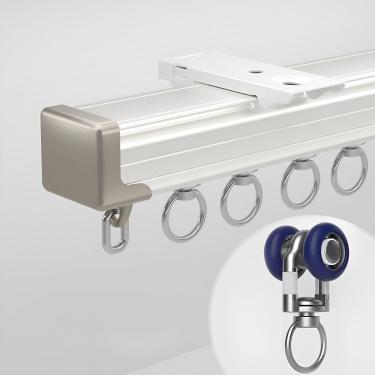 Imagem de Trilho de cortina de liga de alumínio, 70 cm (2,29 pés) - 600 cm (20 pés) trilho de cortina silencioso com rolos, postes de cortina deslizantes resistentes - suporte de teto ou parede, branco, 120 cm