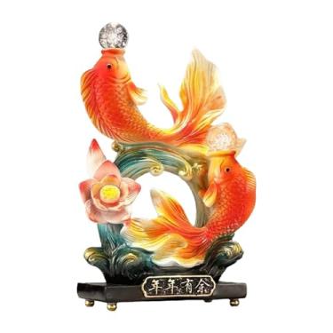 Imagem de FLCPJGV Peixes de decoração de desktop da estátua de peixe chinês peixes de presente de estatueta tocando carpa pulando escultura de koi para loja de estantes