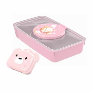 Imagem de Kit Infantil Ludico Porta Lenços Umedecidos Saboneteira Porta Sabonete Ursinho (Ursa Rosa)