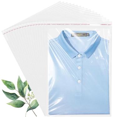 Imagem de QOIUSO 100 peças de sacos plásticos transparentes de 25 x 35 cm, sacos de celofane autoseláveis para embalagem de roupas, camisas, presentes, envoltórios decorativos, lembrancinhas de festa, bolsas de