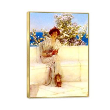 Imagem de MOBYAT Moldura dourada All's Right with the World por Lawrence Alma Tadema Prints, reprodução de pintura a óleo, impressão giclée em tela, arte de parede pronta para pendurar para decoração de quarto