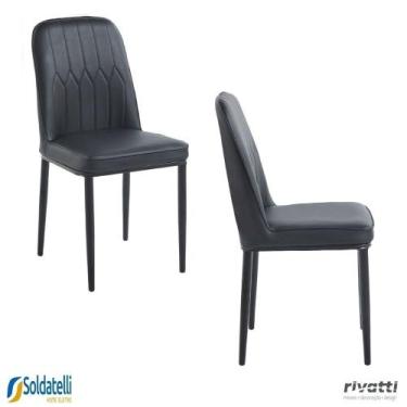 Imagem de Kit 2 Cadeiras V1006 PU Nude ou Preta Base em Aço - Rivatti, Preto