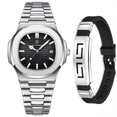 Imagem de Relógio Aço Metálico Masculino Poedagar + Pulseira Silicone - PENDULAR
