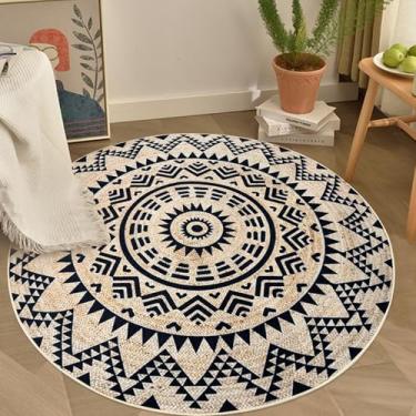 Imagem de Lacomfy Tapete moderno, redondo, boêmio, para quarto, círculo, fazenda, sala de estar, antiderrapante, juta, impresso, sala de jantar, tapete lavável para decoração de casa