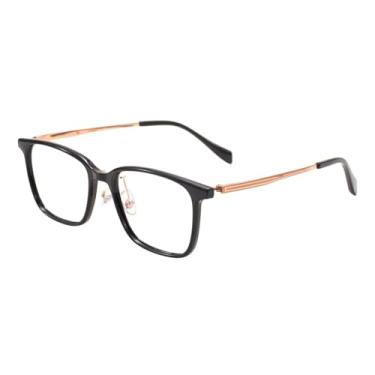 Imagem de JRLLFD Armação de óculos retangular transparente para homens e mulheres, tamanho médio, leve, com hastes de titânio, para lentes (tamanho único/preto dourado)