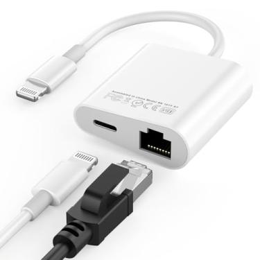 Imagem de Adaptador Lightning para Ethernet para iPhone 14, [certificado Apple MFi] Adaptador de rede LAN Ethernet RJ45 2 em 1 com porta de carregamento para iPhone 14 13 12 11 XS XR X, suporta alta velocidade