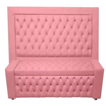 Imagem de Kit Cabeceira De Cama Box E Calçadeira Baú Retro Capitonê Botão Encapados King 195 Cm Suede Rosa Eli Móveis