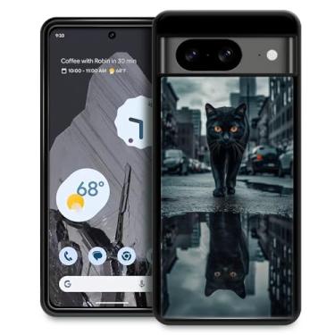 Imagem de CARLOCA Capa compatível com Google Pixel 8, preto gato Street Reflection Google Pixel 8 capas para meninas, design gráfico moderno à prova de choque anti-arranhões capa de proteção contra quedas para