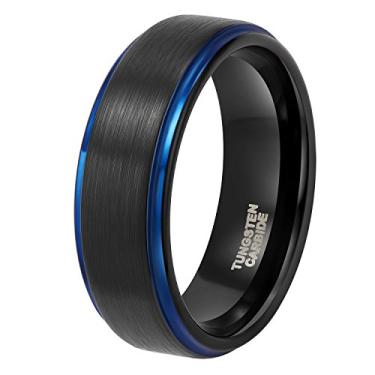 Imagem de Shuremaster aliança de casamento de carboneto de tungstênio de 6 mm 8 mm para homens e mulheres borda de degrau preta/prata gravada I Love You ajuste confortável 4-15
