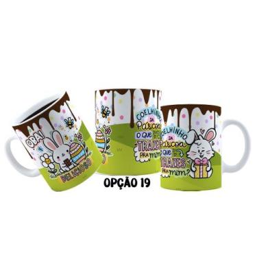 Imagem de Caneca 325ml Plástico Feliz Páscoa Fofa Coelhinhos Mimos - LARANJA E M