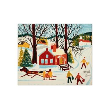 Imagem de Maud Lewis Poster-Famous Canvas Prints Reprodution-Artwork Picture Wall Art para decoração moderna de sala de estar (escola no inverno) 40x50cm-16x19in sem moldura