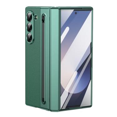 Imagem de HAO RIYLN Capa ultrafina para Samsung Galaxy Z Fold 6, capa de couro com proteção para câmera e compartimento para caneta, capa anti-impressão digital, verde, ZFOLD6