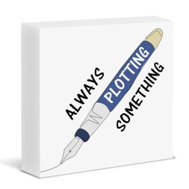 Imagem de Presentes engraçados de escritor, presentes para escritores, autores, romancistas, roteiristas, tramas de madeira, placa de bloco de madeira, decoração de prateleira de mesa de escritório