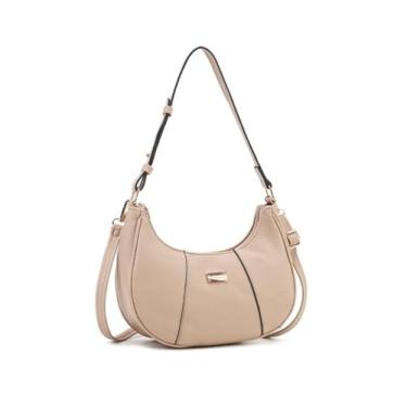 Imagem de Bolsa baguete meia-lua feminina, bolsa de couro (Khaki)