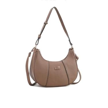 Imagem de Bolsa baguete meia-lua feminina, bolsa de couro (Castanho)