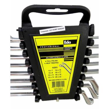 Imagem de Jogo Kit Chave Estrela Cromo Vanádio 12 Peças Eda